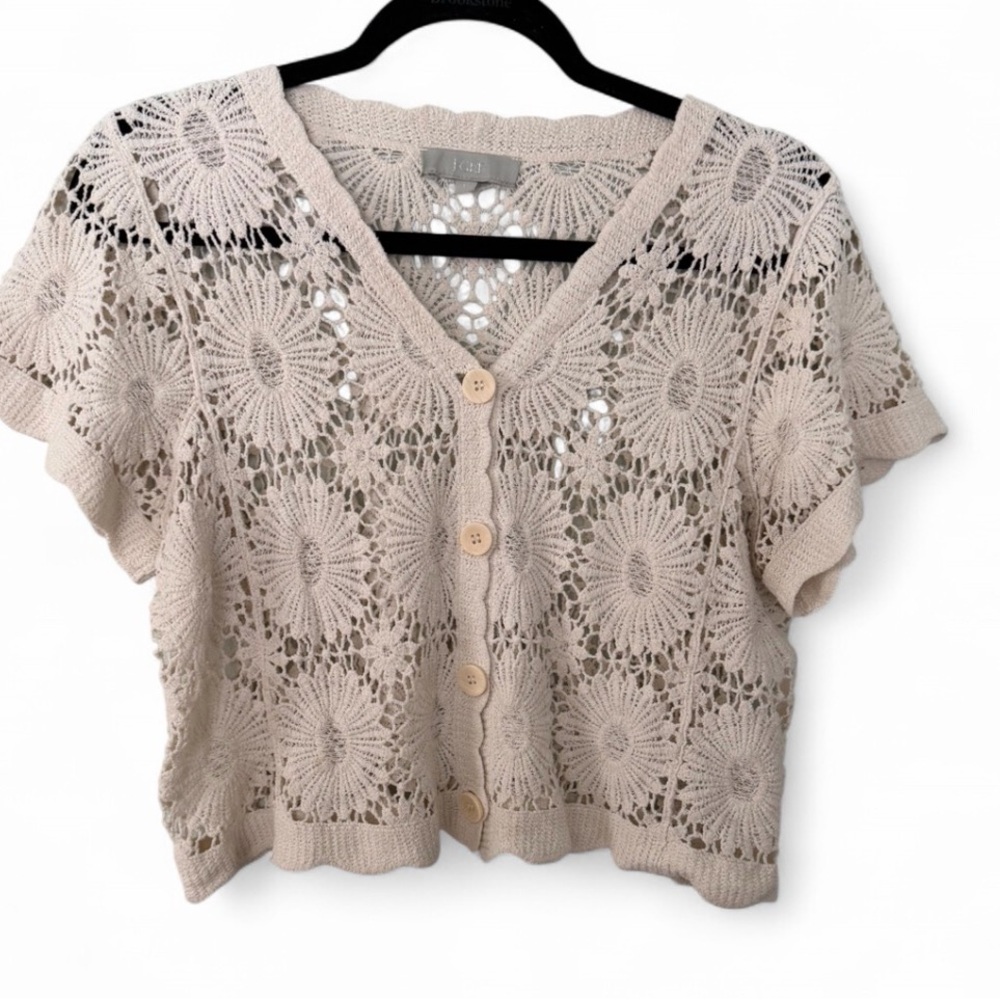 Cream Crochet Button-Up Cardigan